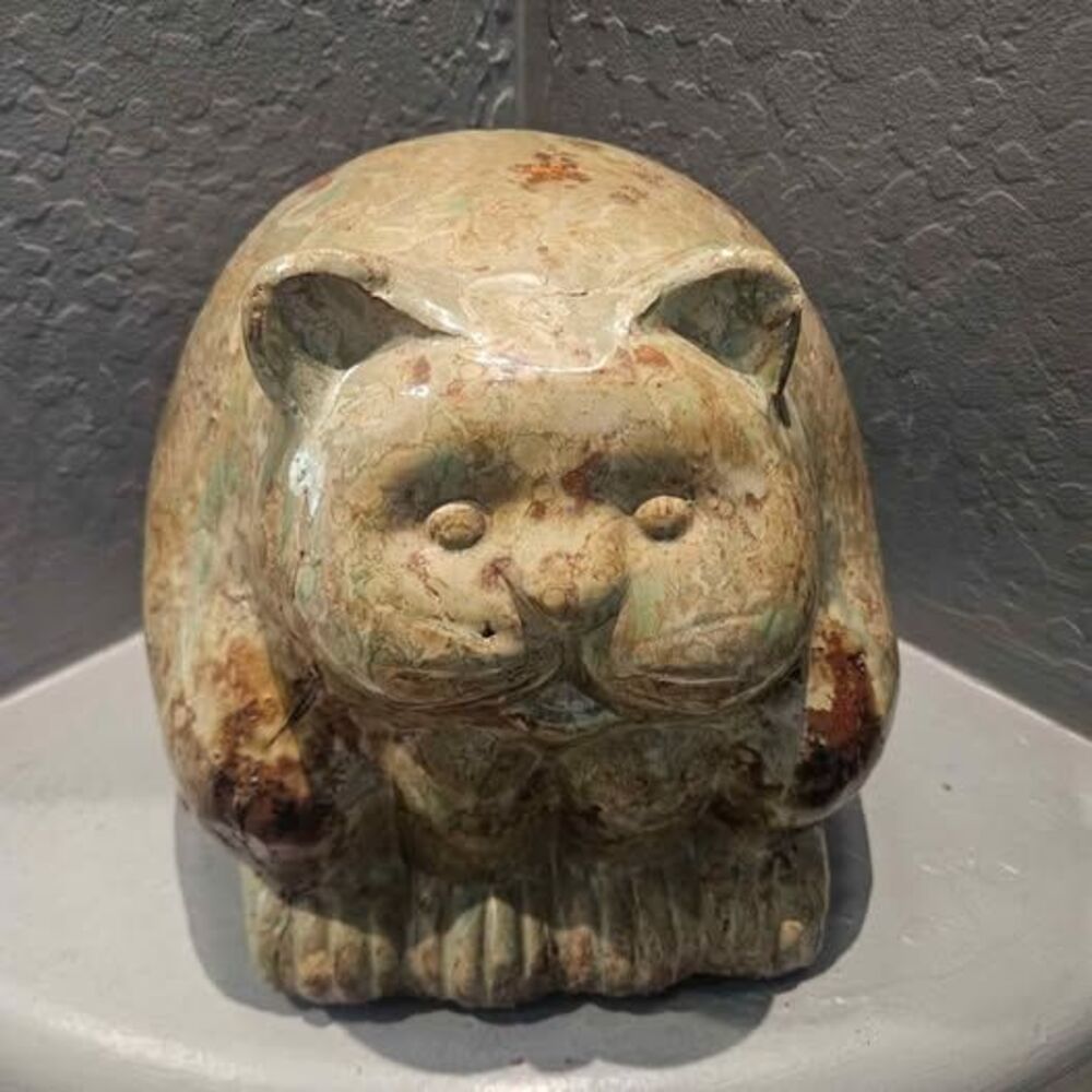 Hand Glazed Ceramic Fat Cat Statue 10" 23 lbs